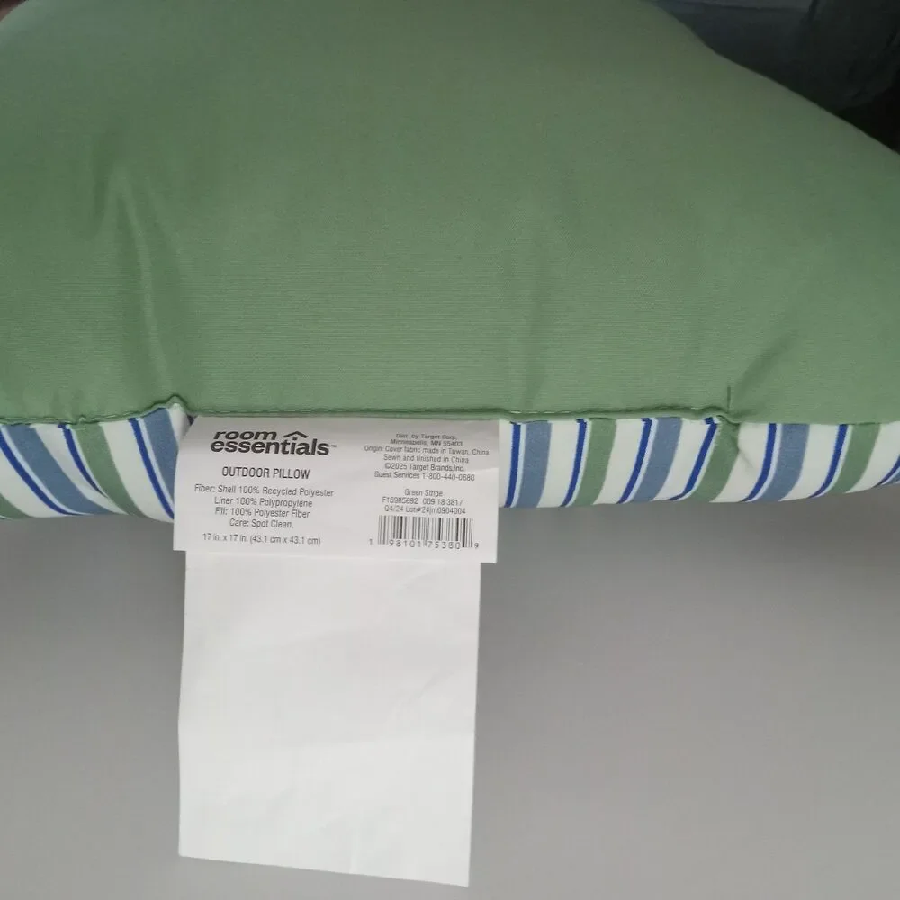 Room Essentials Green Striped Outdoor Pillow 17